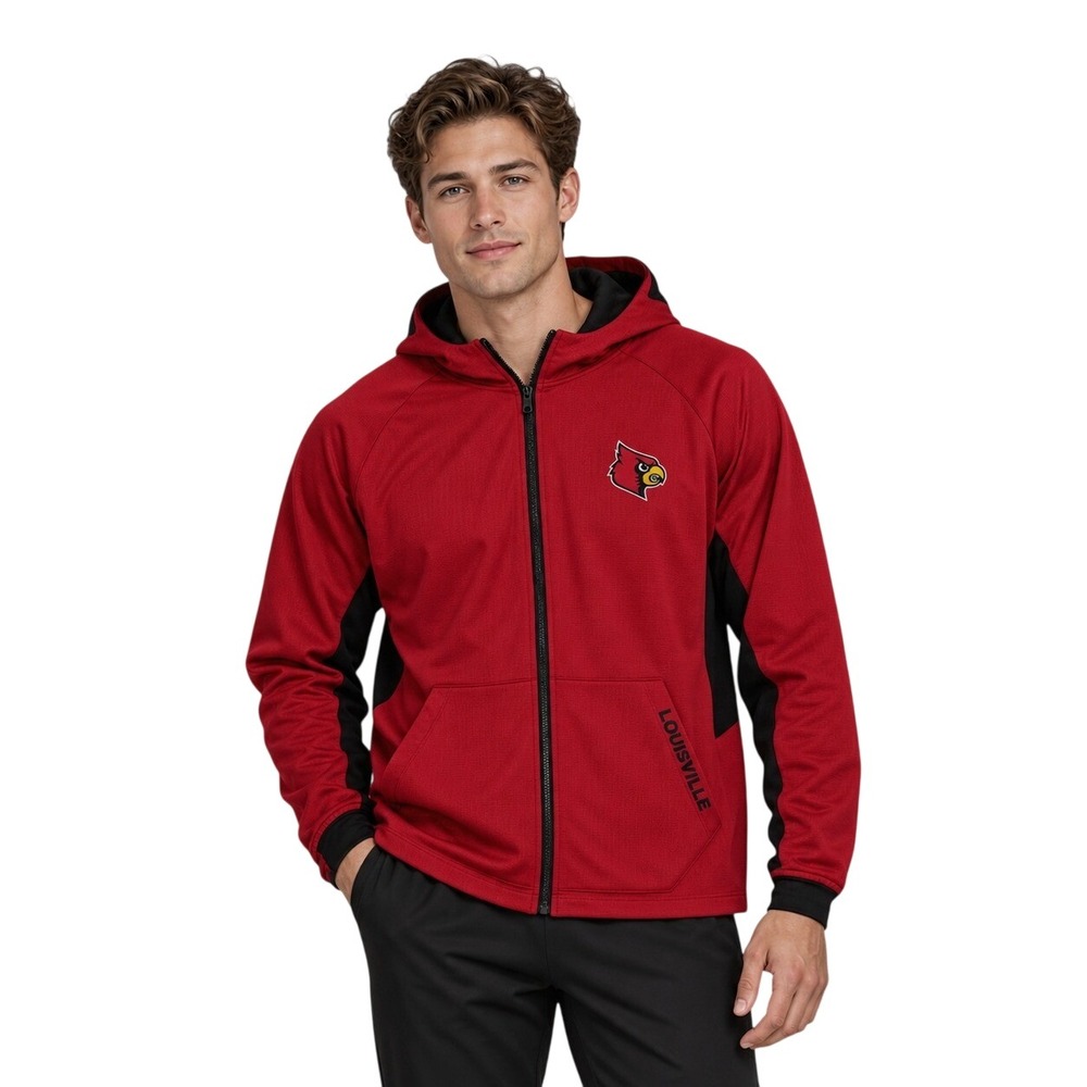 NWT Colosseum Louisville Cardinals Hoodie Men's Size XL Red Black NCAA Full Zip